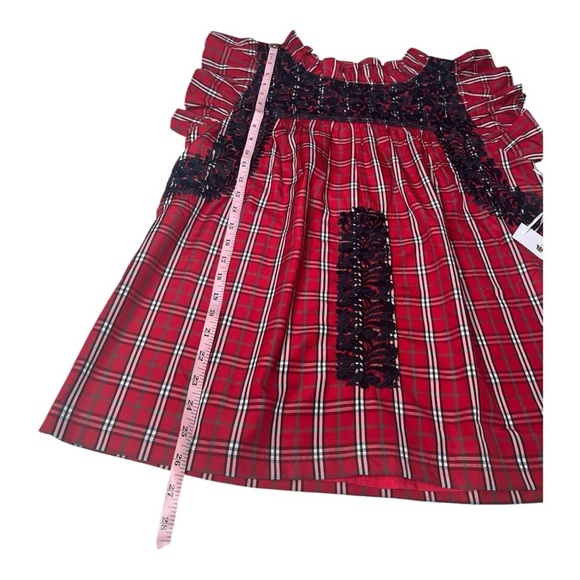 J. Marie Red Tartan Rayna Plaid Ruffle Neck Embroidery Top NEW Size M Holidays - Picture 5 of 12